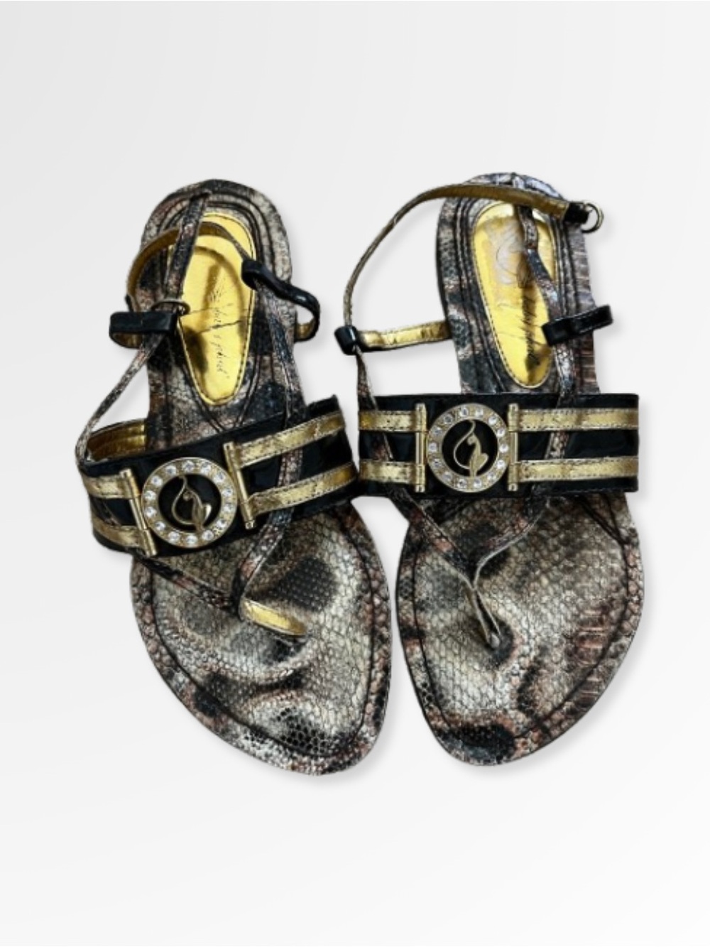 Baby Phat Gold & Black Snakeskin Sandals